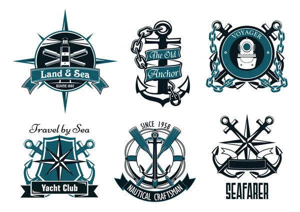 Ретро морских и морских геральдические эмблемы — стоковый вектор