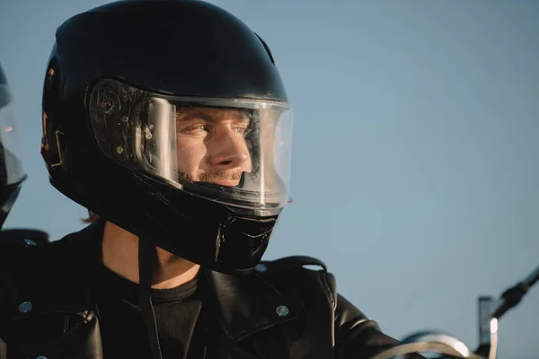 Portrait Man Motorcycle Helmet Looking Away — стоковое фото