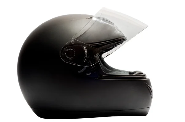 Черный мотоцикл шлем изолированный белый фон — стоковое фото